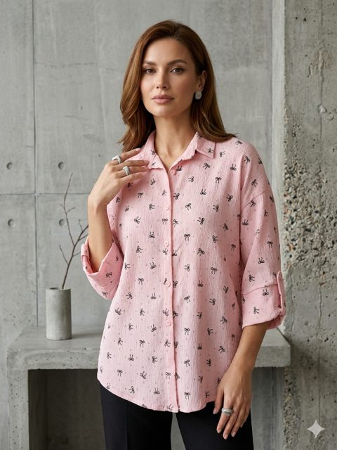 شومیز آستین سه ربع نخی اعلا مدل پاپیون Three-Quarter Sleeve Premium Cotton Blouse – Bow Tie Model
