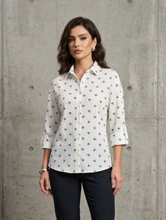 شومیز آستین سه ربع نخی اعلا مدل پاپیون Three-Quarter Sleeve Premium Cotton Blouse – Bow Tie Model