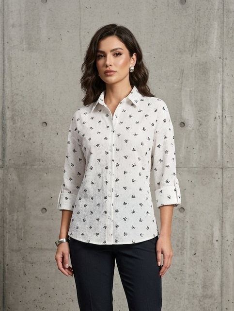 شومیز آستین سه ربع نخی اعلا مدل پاپیون Three-Quarter Sleeve Premium Cotton Blouse – Bow Tie Model