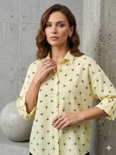 شومیز آستین سه ربع نخی اعلا مدل پاپیون Three-Quarter Sleeve Premium Cotton Blouse – Bow Tie Model