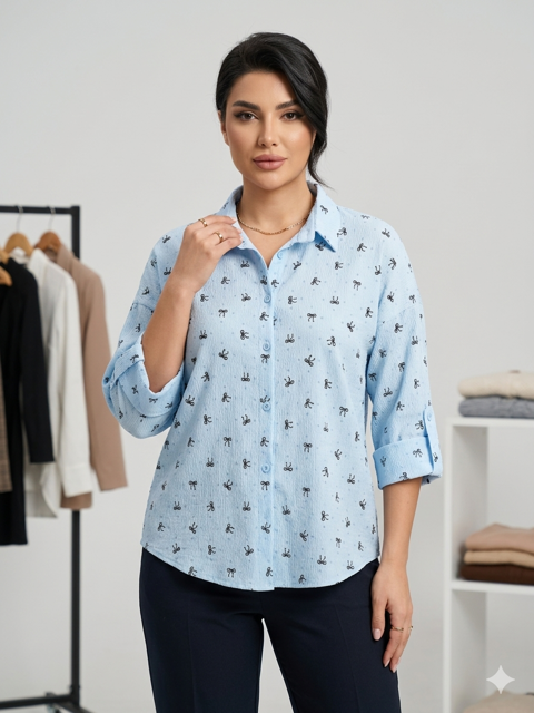 شومیز آستین سه ربع نخی اعلا مدل پاپیون Three-Quarter Sleeve Premium Cotton Blouse – Bow Tie Model