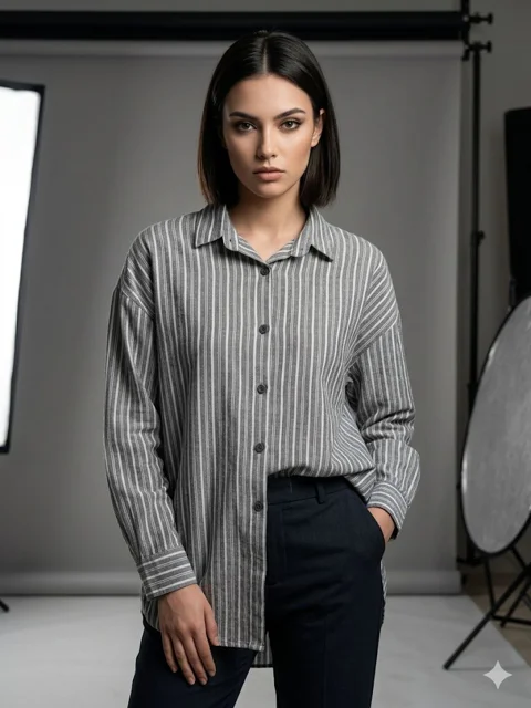 شومیز نخ پنبه راه راه خنک و شیک│Cool & Stylish Striped Cotton Blouse