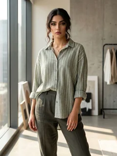 شومیز نخ پنبه راه راه خنک و شیک│Cool & Stylish Striped Cotton Blouse