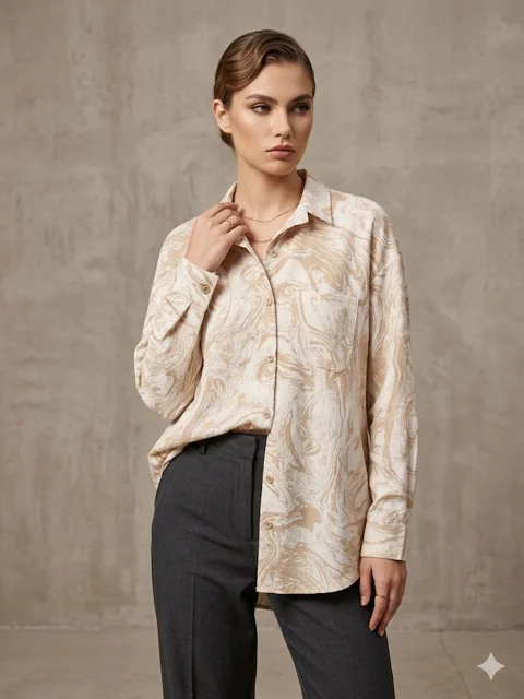 شومیز نخی طرح آبرنگی│Watercolor Pattern Cotton Women’s Blouse