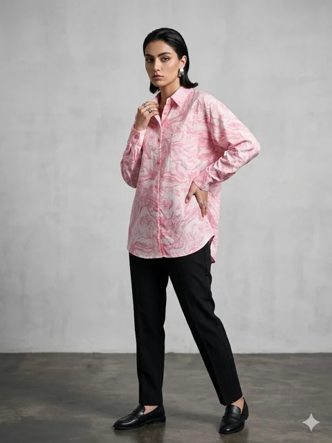 شومیز نخی طرح آبرنگی│Watercolor Pattern Cotton Women’s Blouse
