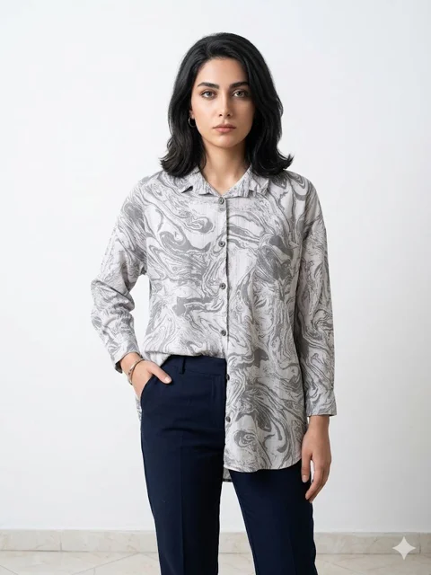شومیز نخی طرح آبرنگی│Watercolor Pattern Cotton Women’s Blouse