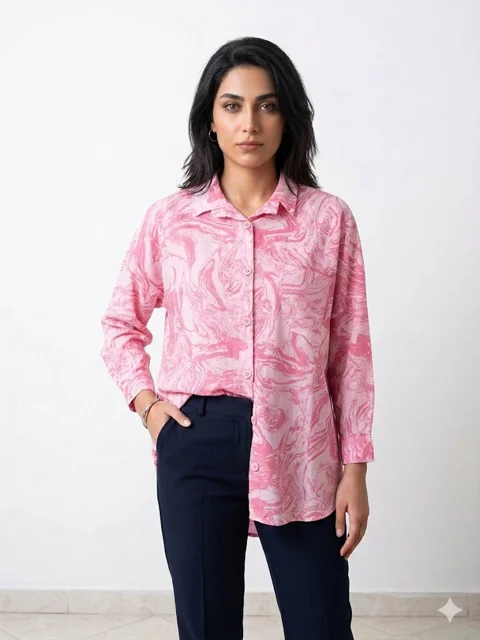 شومیز نخی طرح آبرنگی│Watercolor Pattern Cotton Women’s Blouse