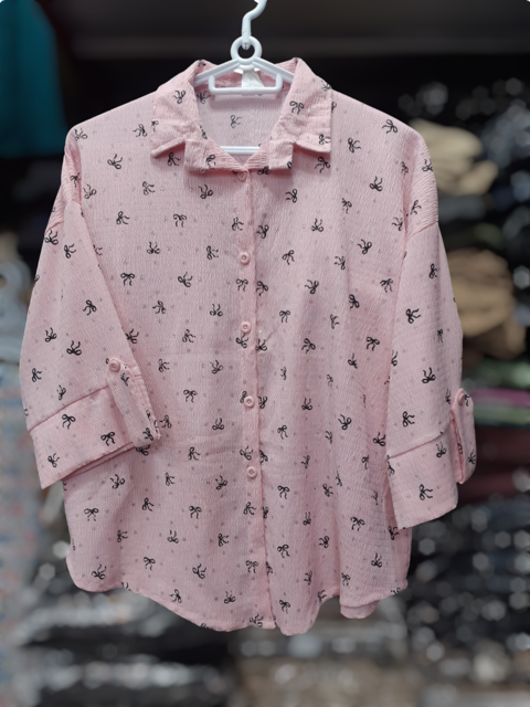 شومیز آستین سه ربع نخی اعلا مدل پاپیون Three-Quarter Sleeve Premium Cotton Blouse – Bow Tie Model