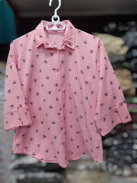 شومیز آستین سه ربع نخی اعلا مدل پاپیون Three-Quarter Sleeve Premium Cotton Blouse – Bow Tie Model