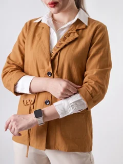 مانتو کتان نازک یقه انگلیسی