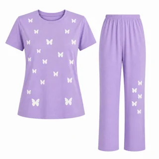 ست تی‌شرت آستین کوتاه و شلوار راحتی زنانه مدل پروانه 102319133women-comfortable-clothing-set.jpg