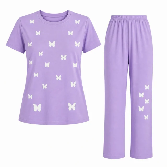 ست تی‌شرت آستین کوتاه و شلوار راحتی زنانه مدل پروانه 102319133women-comfortable-clothing-set.jpg